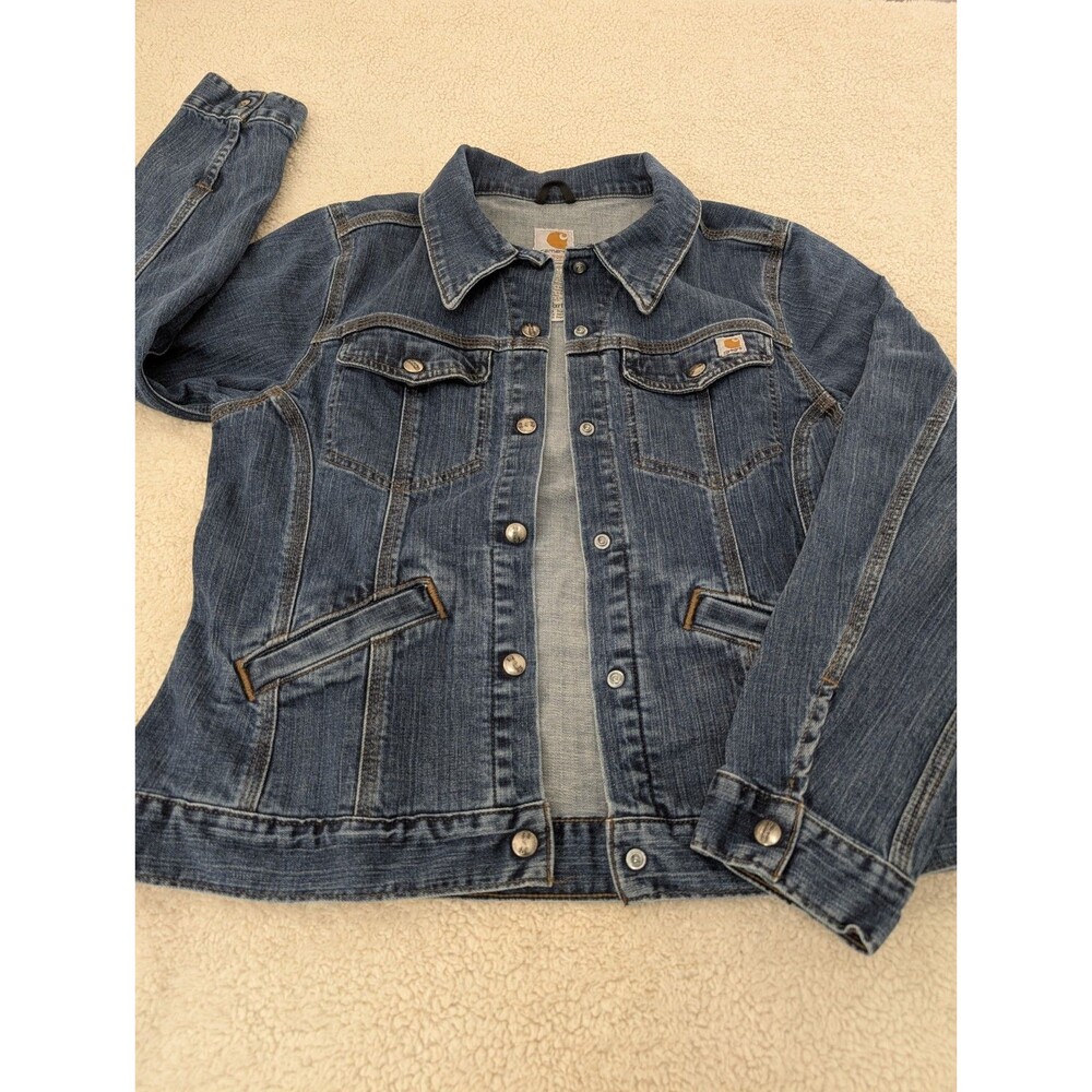 Carhartt Womens Large Denim/Jean Jacket Trucker Workwear Streetwear Snap J001 - Picture 4 of 10